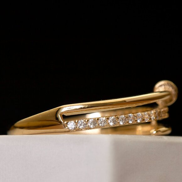 10K Yellow Gold Nail Ring, Dainty CZ Pave Ring, Size 7 - Picture 7 of 13